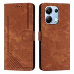 For Xiaomi Redmi Note 13 4G Global Skin Feel Stripe Pattern Leather Phone Case with Long Lanyard(Brown)