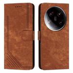 For Xiaomi 14 Ultra Skin Feel Stripe Pattern Leather Phone Case with Long Lanyard(Brown)