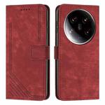 For Xiaomi 14 Ultra Skin Feel Stripe Pattern Leather Phone Case with Long Lanyard(Red)