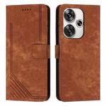 For Xiaomi Redmi Turbo 3 Skin Feel Stripe Pattern Leather Phone Case with Long Lanyard(Brown)