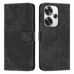 For Xiaomi Redmi Turbo 3 Skin Feel Stripe Pattern Leather Phone Case with Long Lanyard(Black)