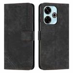 For Xiaomi Redmi 13 4G Skin Feel Stripe Pattern Leather Phone Case with Long Lanyard(Black)