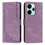 For Xiaomi Redmi 13 4G Skin Feel Stripe Pattern Leather Phone Case with Long Lanyard(Purple)