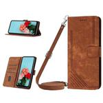 For Tecno Pova 5 4G Skin Feel Stripe Pattern Leather Phone Case with Lanyard(Brown)