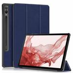 For Samsung Galaxy Tab S9+ Custer Pure Color 3-Fold Holder Smart Leather Tablet Case(Dark Blue)
