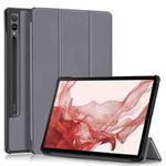 For Samsung Galaxy Tab S9+ Custer Pure Color 3-Fold Holder Smart Leather Tablet Case(Grey)
