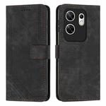 For Infinix Zero 30 4G Skin Feel Stripe Pattern Leather Phone Case with Lanyard(Black)