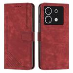 For Infinix Zero 30 5G Skin Feel Stripe Pattern Leather Phone Case with Lanyard(Red)