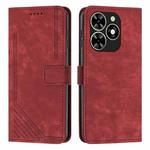 For Infinix Smart 8 Skin Feel Stripe Pattern Leather Phone Case with Lanyard(Red)