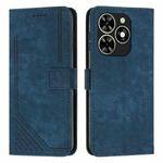 For Infinix Smart 8 Skin Feel Stripe Pattern Leather Phone Case with Lanyard(Blue)