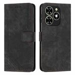 For Infinix Smart 8 Skin Feel Stripe Pattern Leather Phone Case with Lanyard(Black)