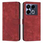 For Infinix Note 40 4G Skin Feel Stripe Pattern Leather Phone Case with Lanyard(Red)