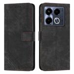 For Infinix Note 40 4G Skin Feel Stripe Pattern Leather Phone Case with Lanyard(Black)