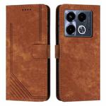 For Infinix Note 40 5G Skin Feel Stripe Pattern Leather Phone Case with Lanyard(Brown)