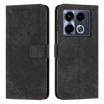 For Infinix Note 40 5G Skin Feel Stripe Pattern Leather Phone Case with Lanyard(Black)