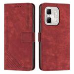 For Infinix Hot 50i Skin Feel Stripe Pattern Leather Phone Case with Lanyard(Red)