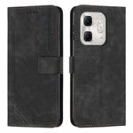 For Infinix Hot 50i Skin Feel Stripe Pattern Leather Phone Case with Lanyard(Black)