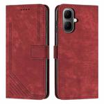 For Infinix Smart 10 4G Skin Feel Stripe Pattern Leather Phone Case with Lanyard(Red)