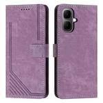 For Infinix Smart 10 4G Skin Feel Stripe Pattern Leather Phone Case with Lanyard(Purple)