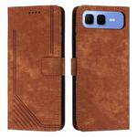 For Infinix Smart 10 Plus 4G Skin Feel Stripe Pattern Leather Phone Case with Lanyard(Brown)