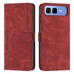 For Infinix Smart 10 Plus 4G Skin Feel Stripe Pattern Leather Phone Case with Lanyard(Red)