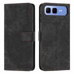 For Infinix Smart 10 Plus 4G Skin Feel Stripe Pattern Leather Phone Case with Lanyard(Black)