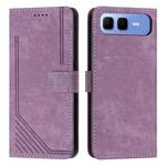 For Infinix Smart 10 Plus 4G Skin Feel Stripe Pattern Leather Phone Case with Lanyard(Purple)