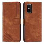 For Infinix GT 30 Pro Skin Feel Stripe Pattern Leather Phone Case with Lanyard(Brown)
