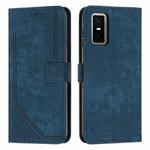 For Infinix GT 30 Pro Skin Feel Stripe Pattern Leather Phone Case with Lanyard(Blue)