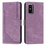 For Infinix GT 30 Pro Skin Feel Stripe Pattern Leather Phone Case with Lanyard(Purple)