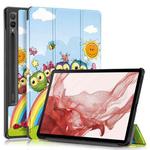For Samsung Galaxy Tab S9+ Custer Painted 3-Fold Holder Smart Leather Tablet Case(Little White Horse)