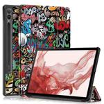 For Samsung Galaxy Tab S9+ Custer Painted 3-Fold Holder Smart Leather Tablet Case(Graffiti)