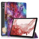 For Samsung Galaxy Tab S9+ Custer Painted 3-Fold Holder Smart Leather Tablet Case(Milky Way)