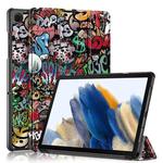 For Samsung Galaxy Tab A9 Plus Custer Painted 3-Fold Holder Smart Leather Tablet Case(Graffiti)