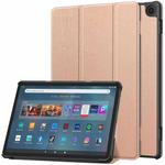 For  Amazon Fire Max 11 Custer Pure Color 3-Fold Holder Smart Leather Tablet Case(Rose Gold)