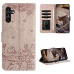 For Samsung Galaxy A24 Cat Embossing Pattern Leather Phone Case with Lanyard(Grey)