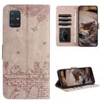 For Samsung Galaxy A71 Cat Embossing Pattern Leather Phone Case with Lanyard(Grey)