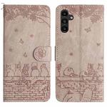 For Samsung Galaxy A55 Cat Embossing Pattern Leather Phone Case with Lanyard(Grey)