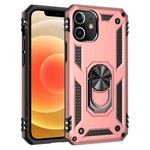 For iPhone 12 mini Shockproof TPU + PC Protective Case with 360 Degree Rotating Holder(Rose Gold)