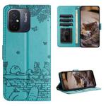 For Xiaomi Redmi 12C / 11A Cat Embossing Pattern Leather Phone Case with Lanyard(Blue)
