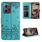 For Xiaomi Redmi Note 12 4G Global Cat Embossing Pattern Leather Phone Case with Lanyard(Blue)