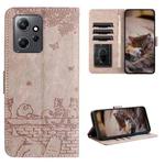 For Xiaomi Redmi Note 12 4G Global Cat Embossing Pattern Leather Phone Case with Lanyard(Grey)