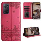 For Xiaomi Redmi Note 11 Pro 4G/5G Global Cat Embossing Pattern Leather Phone Case with Lanyard(Red)