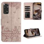 For Xiaomi Redmi Note 11 Global Cat Embossing Pattern Leather Phone Case with Lanyard(Grey)