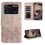 For Xiaomi Poco M4 Pro 4G Cat Embossing Pattern Leather Phone Case with Lanyard(Grey)