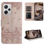For Xiaomi Redmi Note 12 Pro Speed Cat Embossing Pattern Leather Phone Case with Lanyard(Grey)