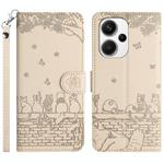 For Xiaomi Redmi Note 13 Pro+ Cat Embossing Pattern Leather Phone Case with Lanyard(Beige)