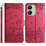 For Xiaomi Redmi 13C 4G/5G/13R 5G Cat Embossing Pattern Leather Phone Case with Lanyard(Red)