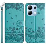 For Xiaomi Redmi Note 13 4G Cat Embossing Pattern Leather Phone Case with Lanyard(Blue)