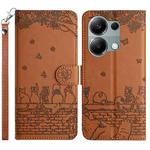 For Xiaomi Poco M6 Pro 4G Cat Embossing Pattern Leather Phone Case with Lanyard(Brown)